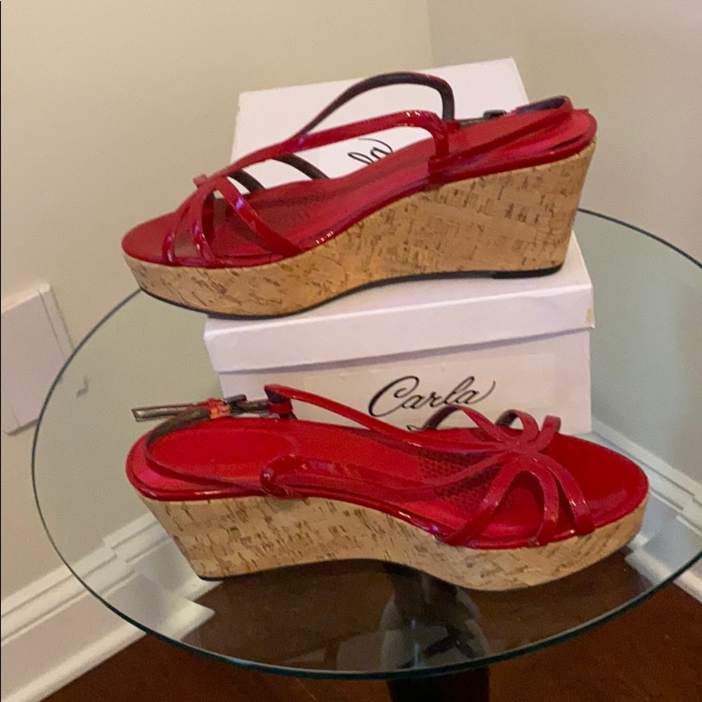 Carla red patent leather sandal wedges